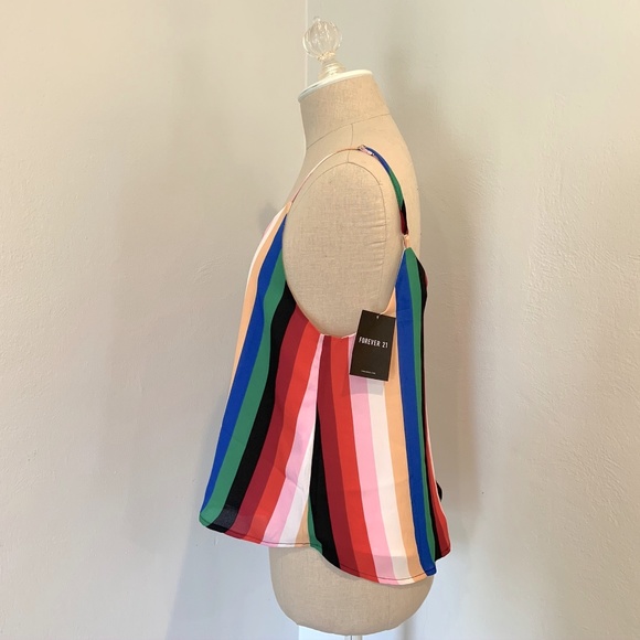 NWT Rainbow Striped V Neck Tank Top - Picture 2 of 4